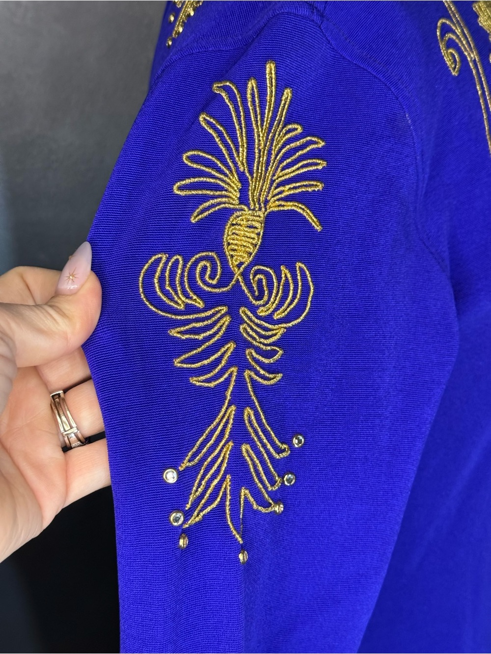 🐴 Your Wildest Dreams Royal Blue & Gold Equestrian Show Bodysuit | Size M - Picture 6 of 9
